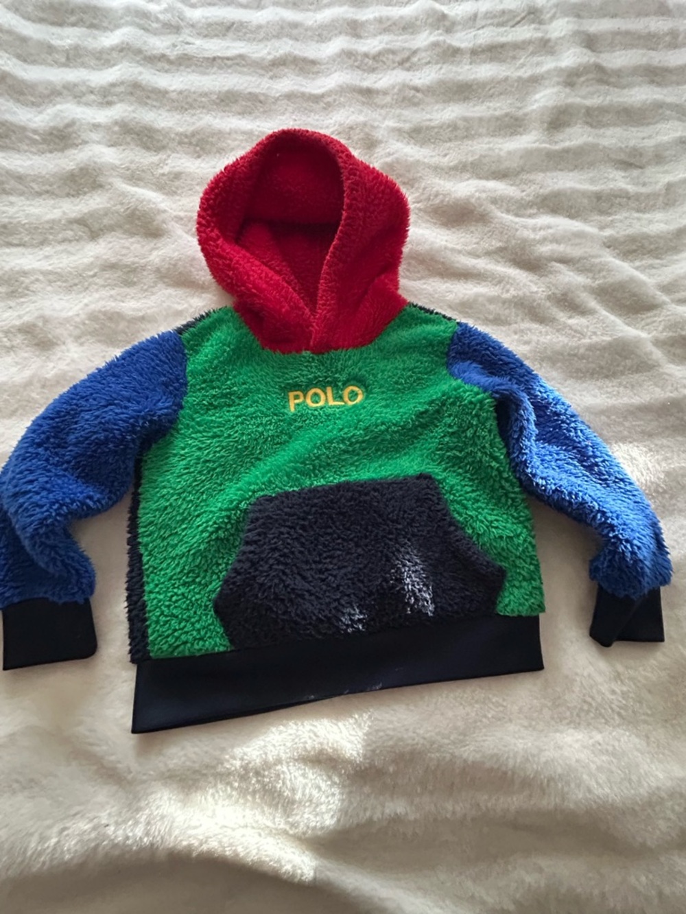 Polo Ralph Lauren Toddler Sherpa Fleece Hoodie Colorblock Sz 3/3T